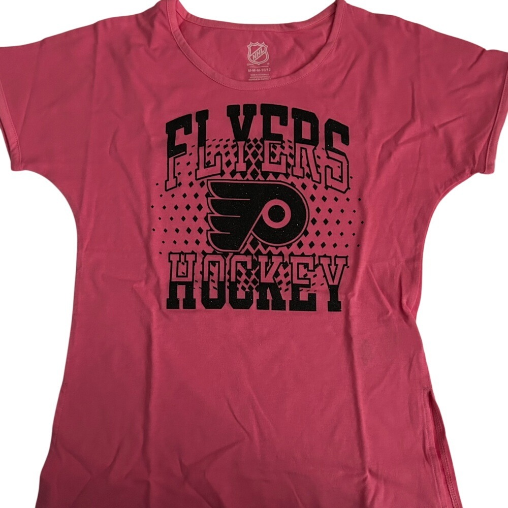 ⭐ Philadelphia Flyers Girls Pink Falling Ice Short Sleeve T-Shirt - M (10-12)